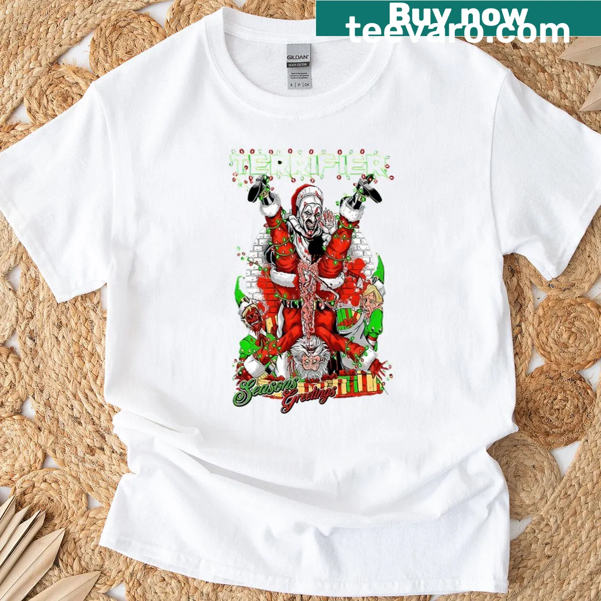 Edgy Christmas t-shirt featuring Terrifier-themed design — on a men's t-shirt