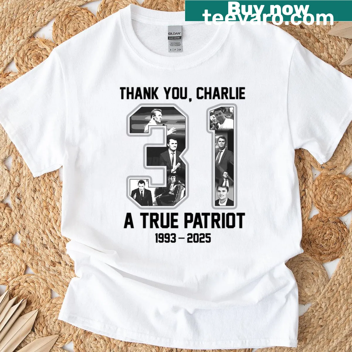 Patriotic t-shirt with the phrase Thank You Charlie — on a men's t-shirt