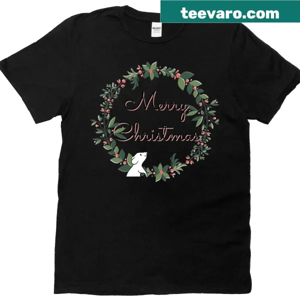 Illustrated t-shirt of a Christmas mouse wishing Merry Christmas