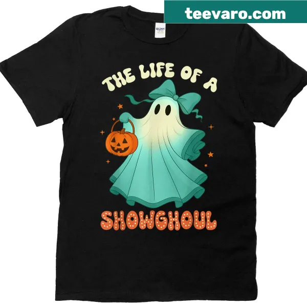 Retro Halloween t-shirt featuring a whimsical showghoul graphic