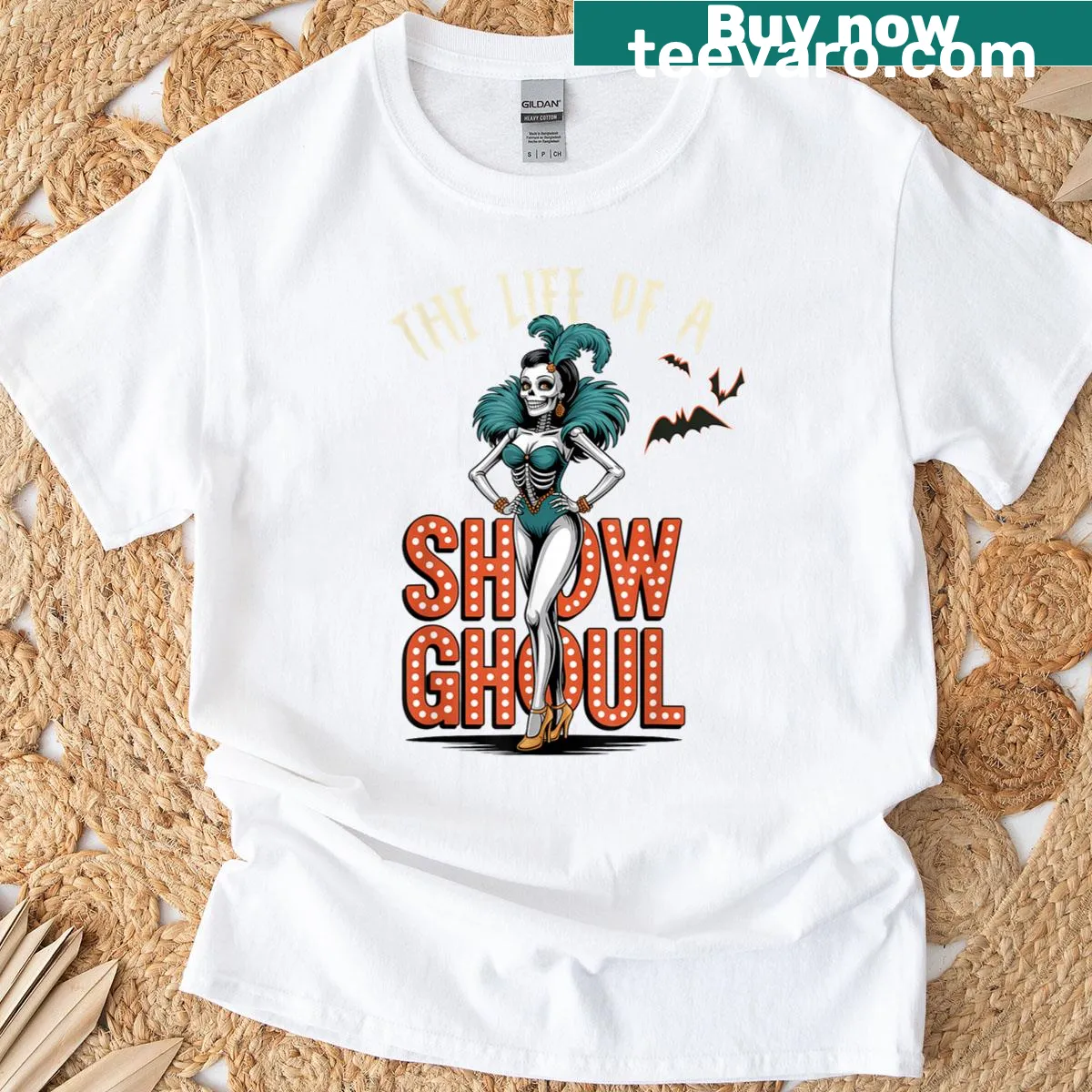 Vintage Halloween ghost girl character T-shirt — on a men's t-shirt