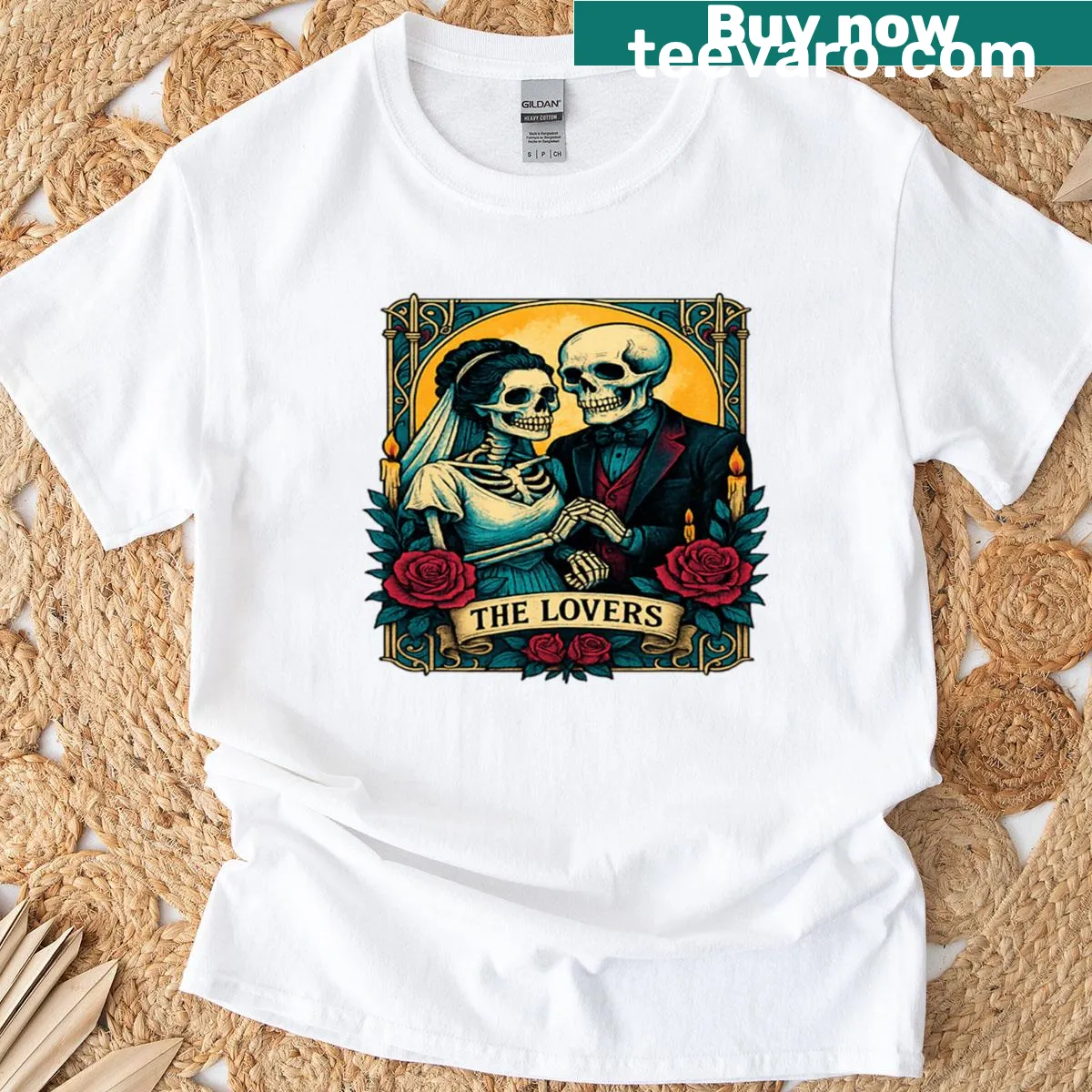 Gothic skeleton couple design for lovers on a t-shirt — on a men's t-shirt