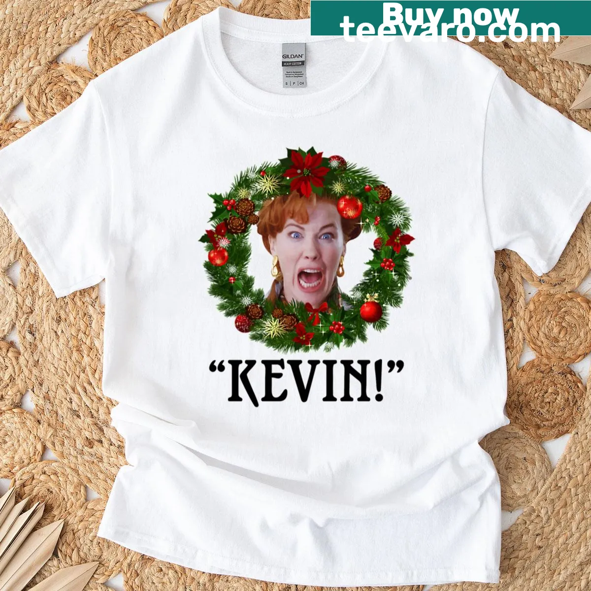 T-shirt featuring Kevin from 'Home Alone' in a playful design — on a men's t-shirt