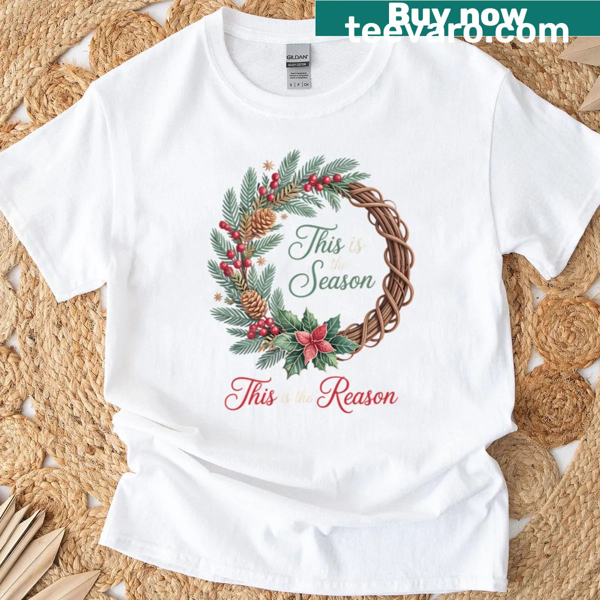 Christian-themed Christmas t-shirt with the phrase about the season's meaning. — on a men's t-shirt