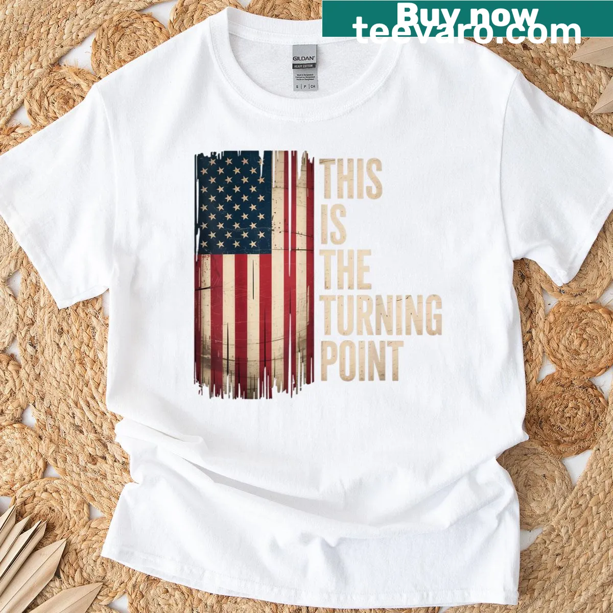 American flag graphic with a motivational quote on a t-shirt — on a men's t-shirt