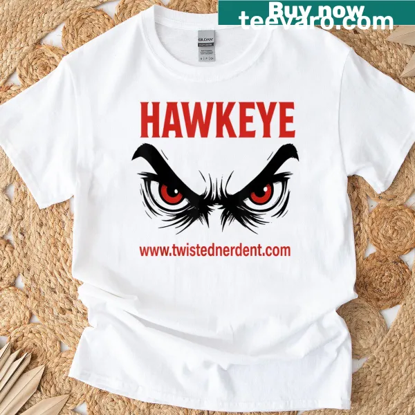 Vintage-inspired distressed graphic of a Hawkeye on a t-shirt