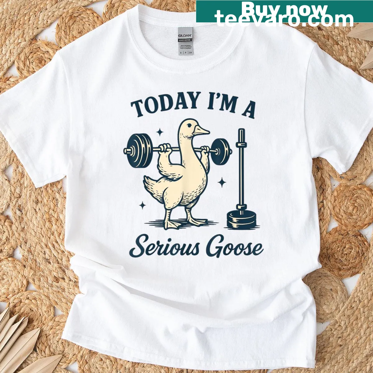Funny fitness T-shirt with 'Today I'm a Serious Goose' text — on a men's t-shirt