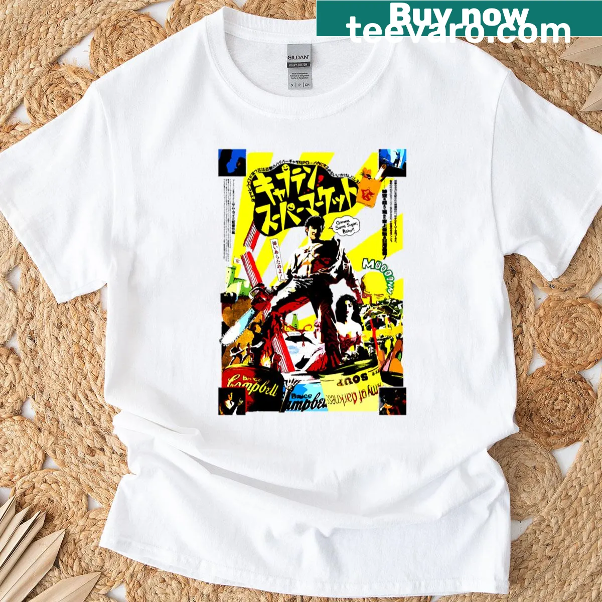 Graphic T-shirt showing being trapped in time with horror elements — on a men's t-shirt