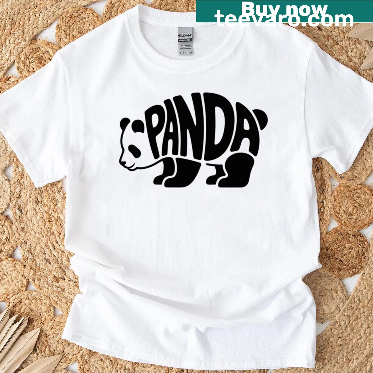 T-shirt with a typographic panda silhouette design — on a men's t-shirt