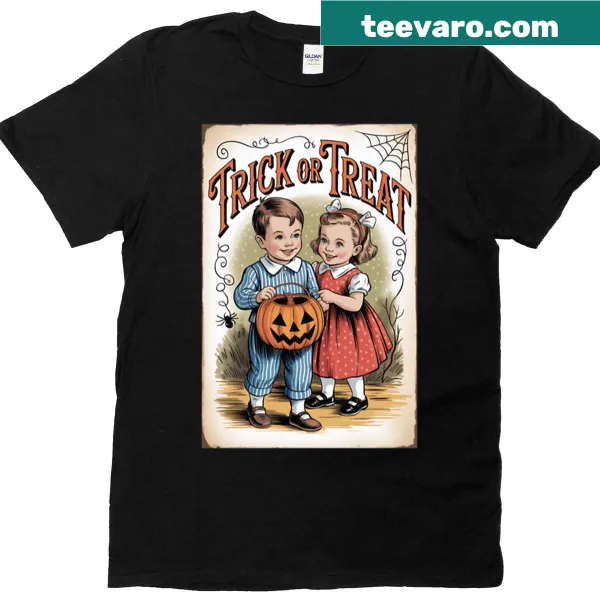 Vintage-style T-shirt with trick-or-treat Halloween design