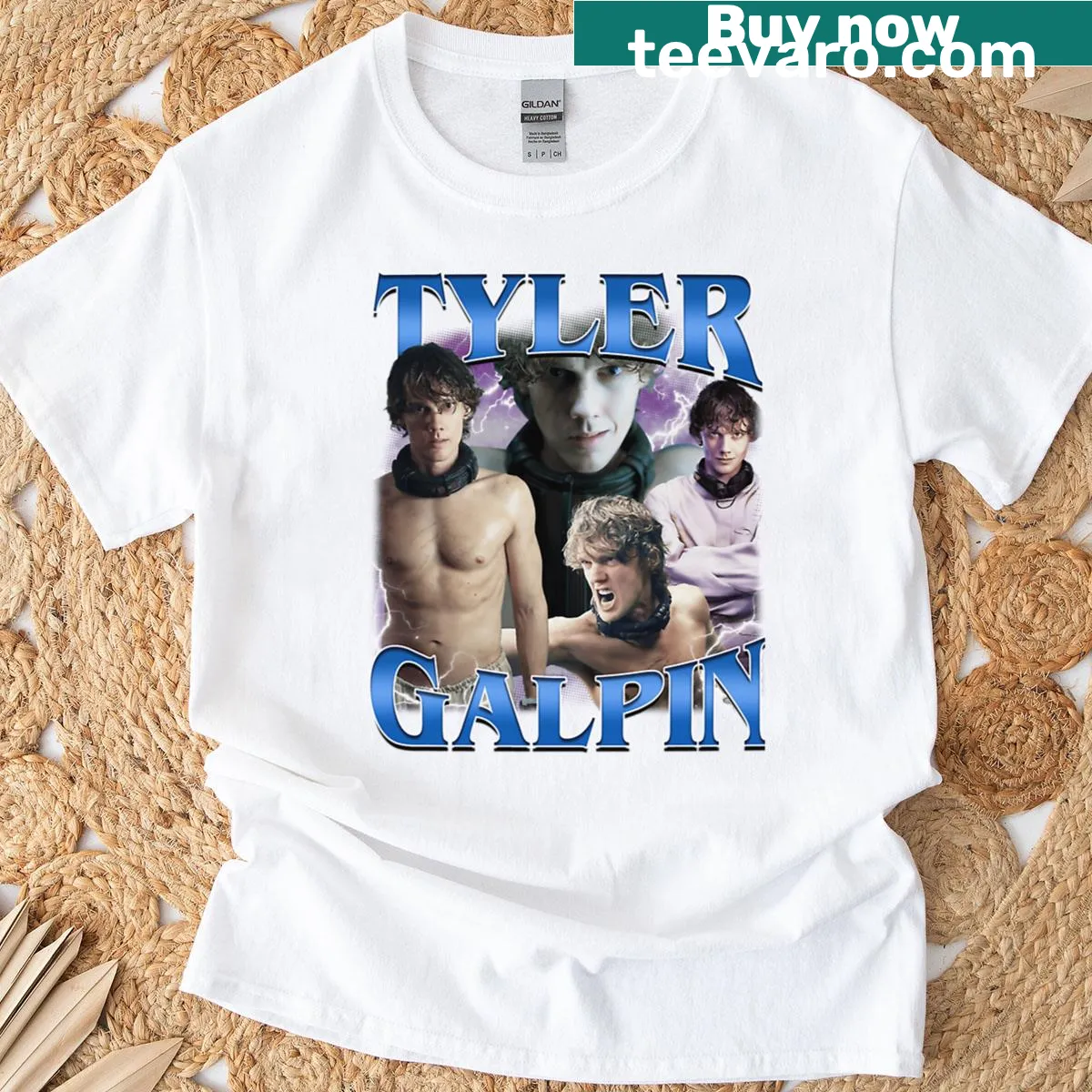 Vintage Tyler Galpin T-shirt with retro logo and artistic character design — on a men's t-shirt