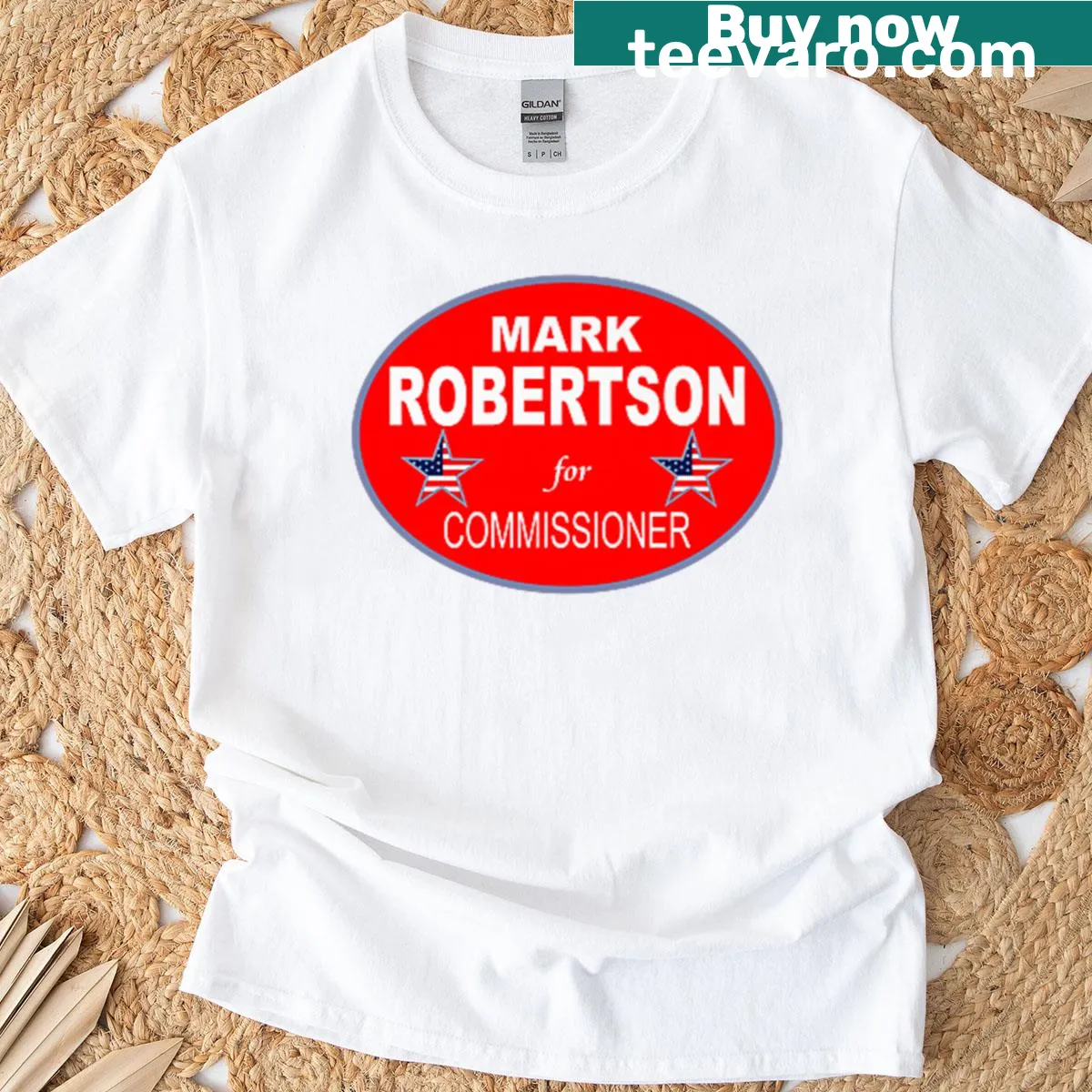Vote For Mark Robertson T-shirt with bold supporting text. — on a men's t-shirt