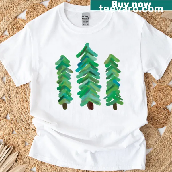 Watercolor pine trees design on T-shirt
