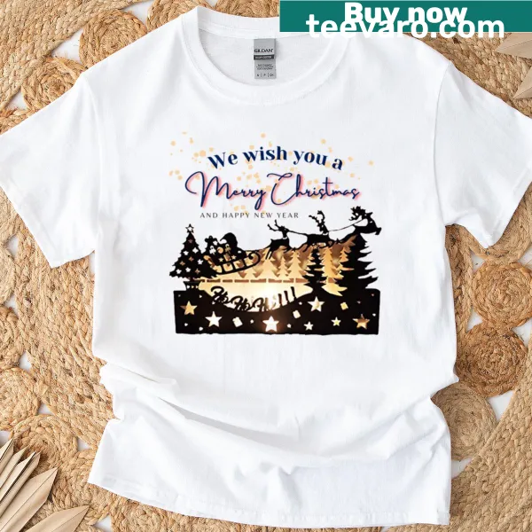 Festive t-shirt with 'We Wish You A Merry Christmas And Happy New Year' text