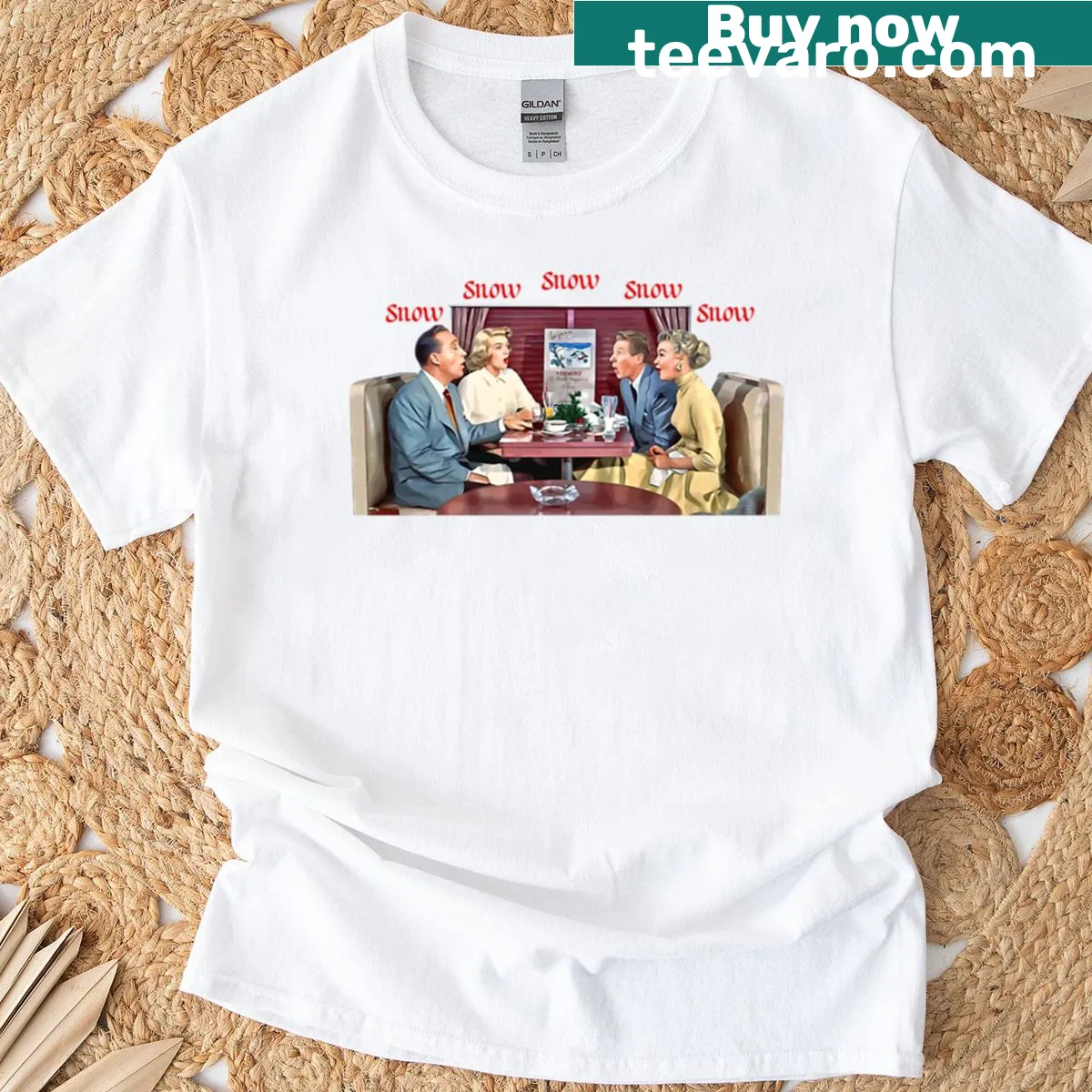 T-shirt featuring a nostalgic winter scene for Christmas. — on a men's t-shirt