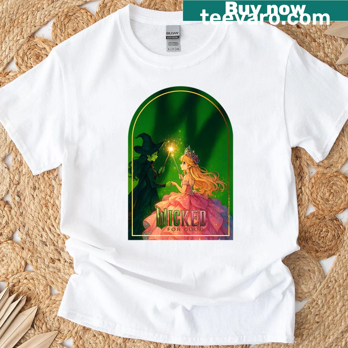 Anime style T-shirt featuring Glinda and Elphaba from Wicked — on a men's t-shirt