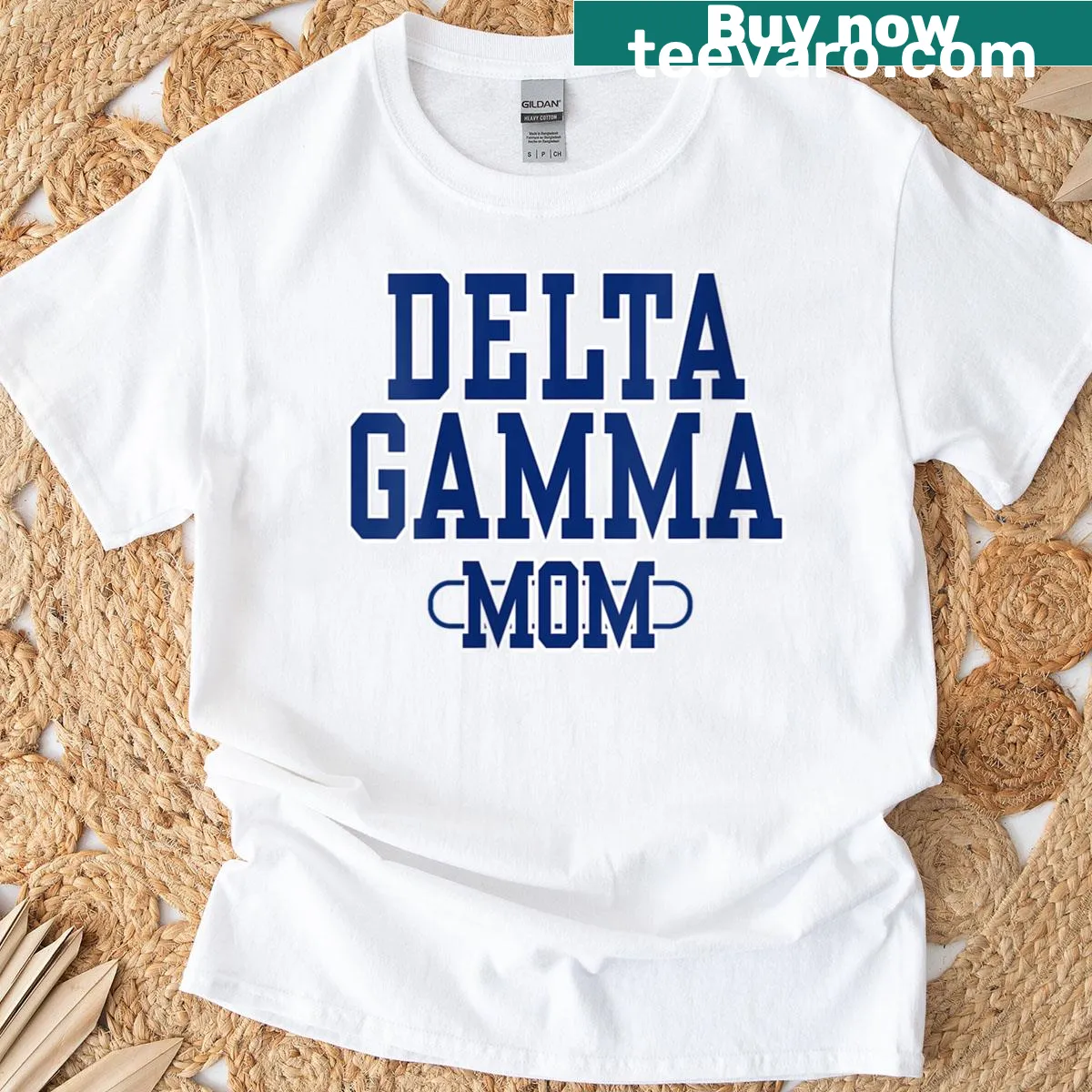 Delta Gamma Mom text design T-shirt for women — on a men's t-shirt