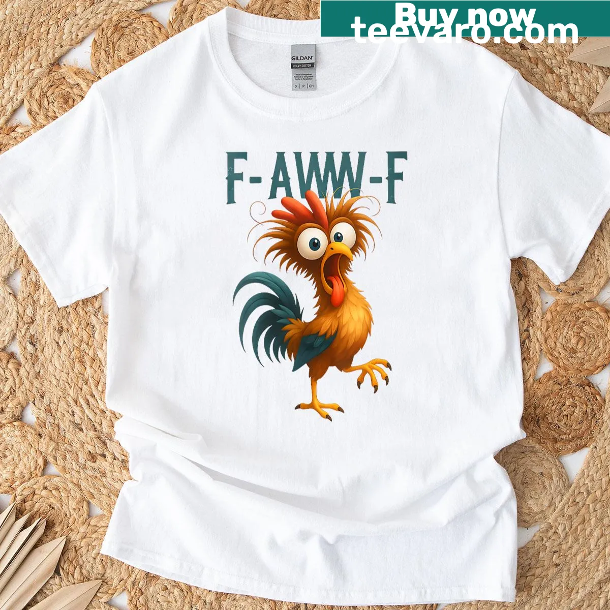 Funny chicken pun t-shirt with playful typography for women — on a men's t-shirt