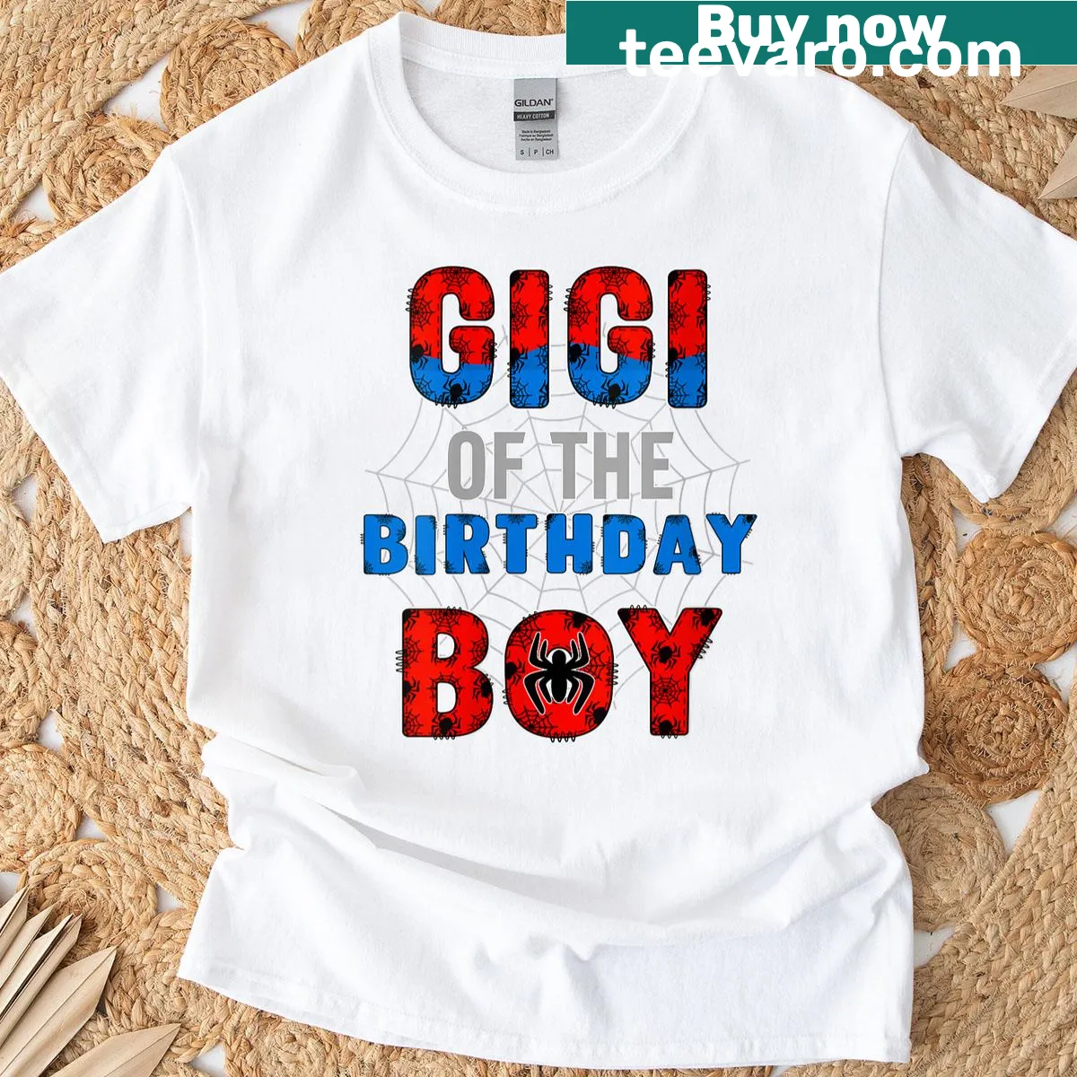Cute birthday t-shirt for Gigi featuring a spider web design — on a men's t-shirt