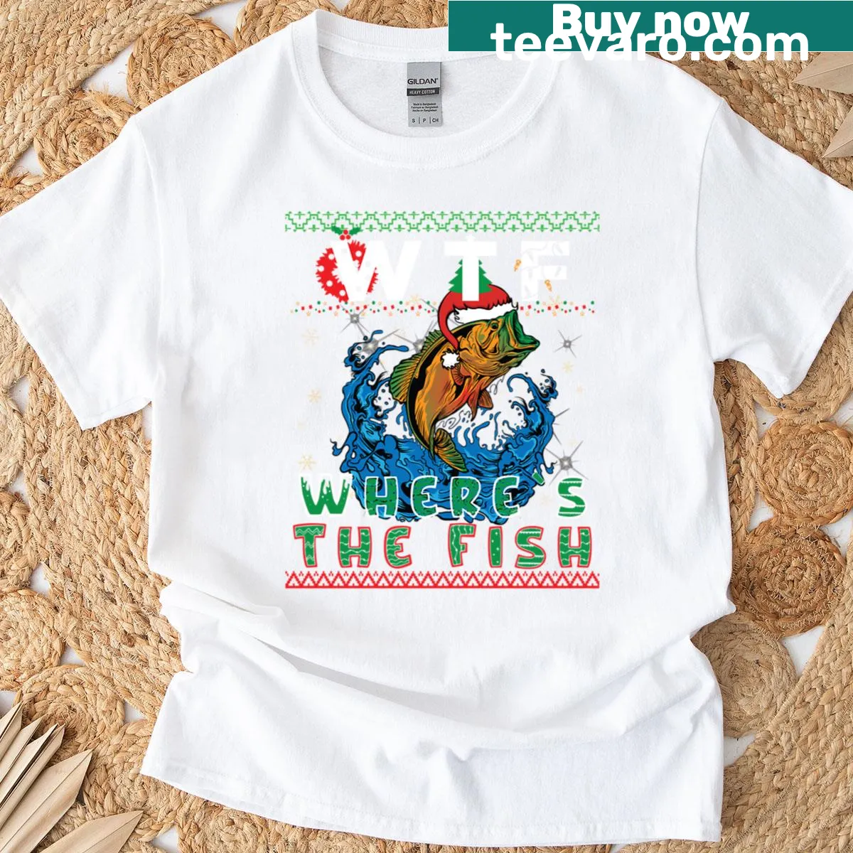 Oversized T-shirt with funny fishing phrase 'Wtf - Wheres The Fish' — on a men's t-shirt