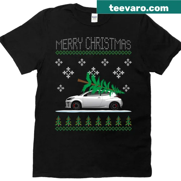 Christmas-themed Yaris GR car illustration T-shirt