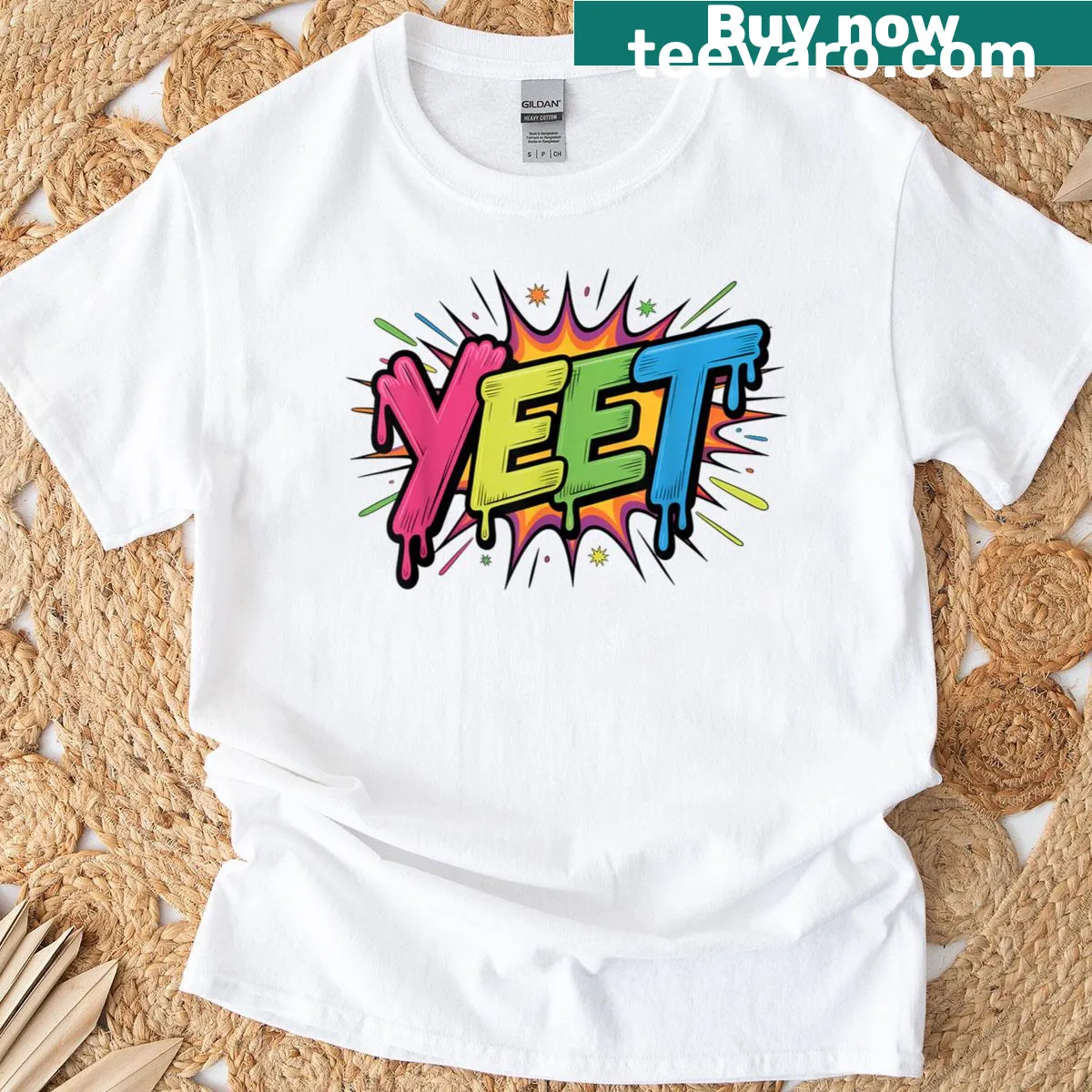 Youth T-shirt featuring the funny slang term 'Yeet' — on a men's t-shirt