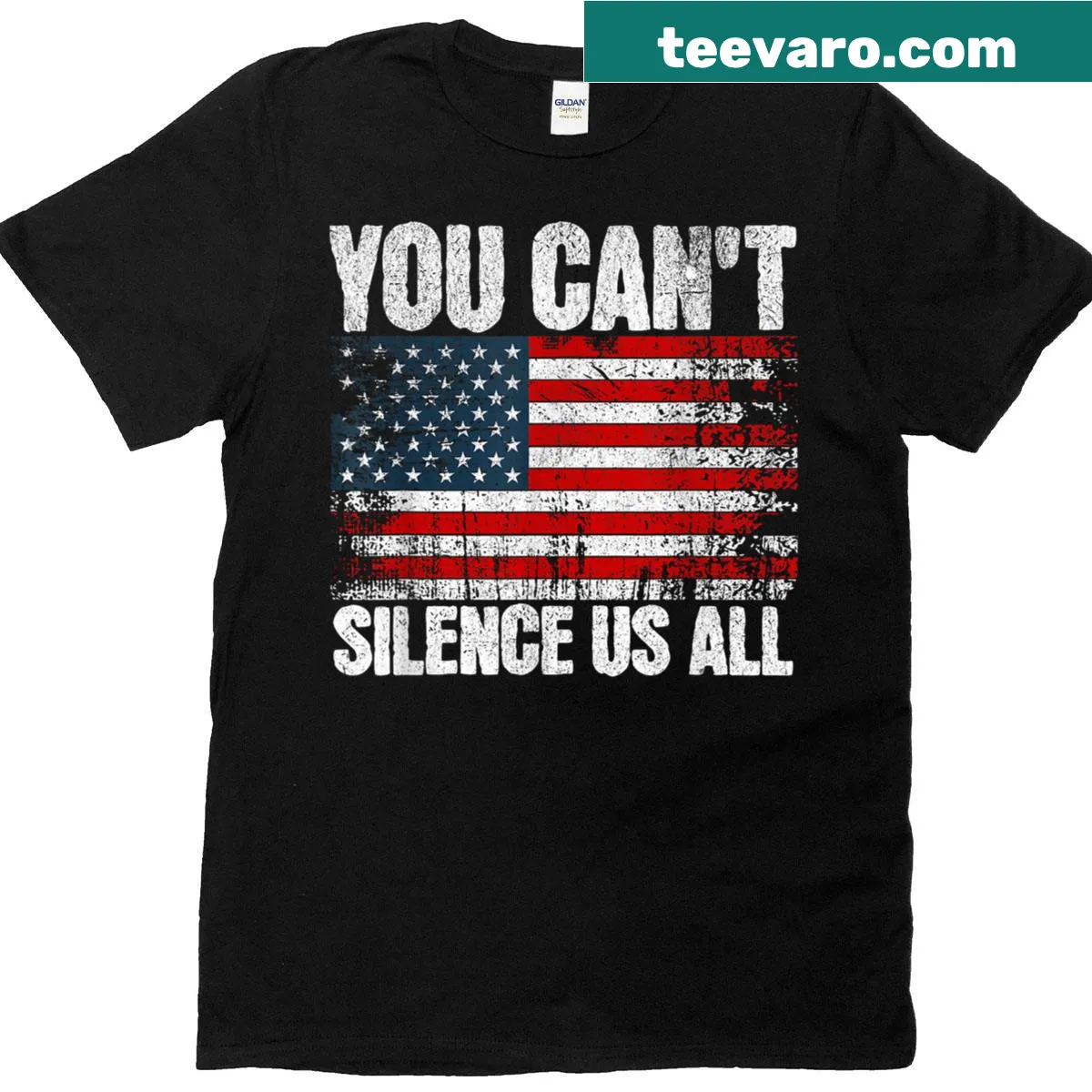 Patriotic T-shirt with USA flag and bold text — on a men's t-shirt