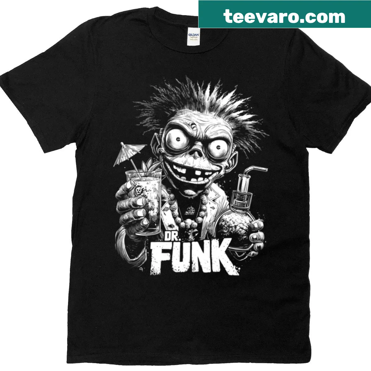 T-shirt featuring a whimsical illustration of a Zombie Tiki character — on a men's t-shirt