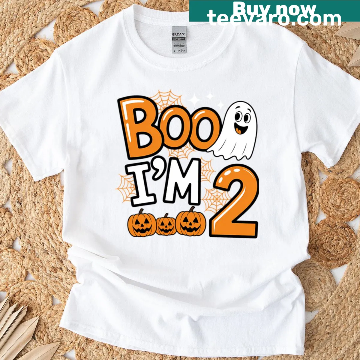 Cute birthday T-shirt for kids with a ghost and 'Boo! I'm 2' text. — on a men's t-shirt