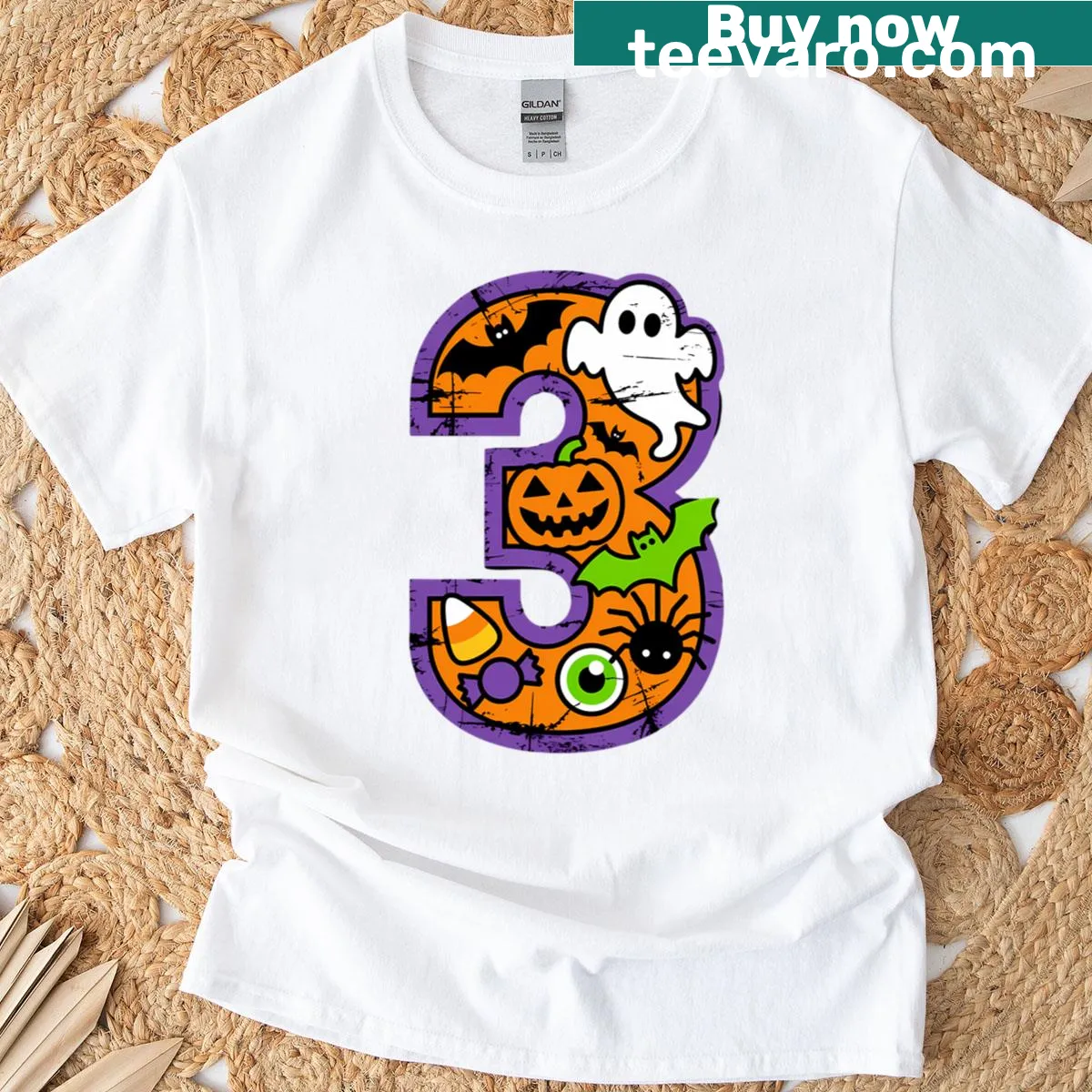 Cute Halloween T-shirt for kids featuring a ghost and birthday theme — on a men's t-shirt