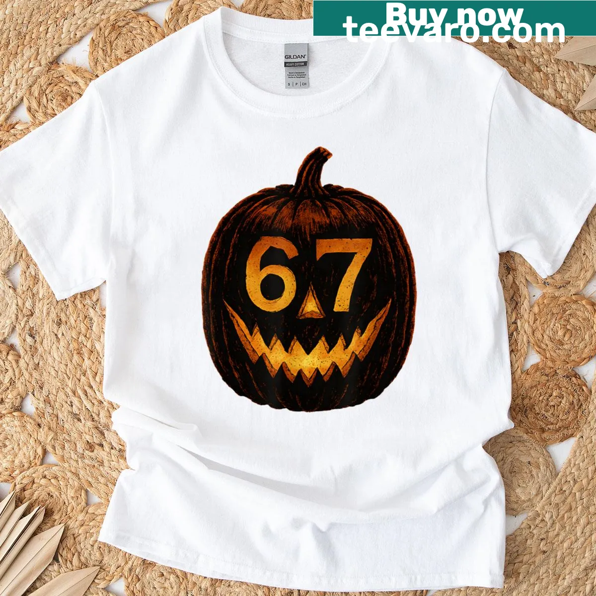 Cartoon pumpkin graphic T-shirt for Halloween memes — on a men's t-shirt