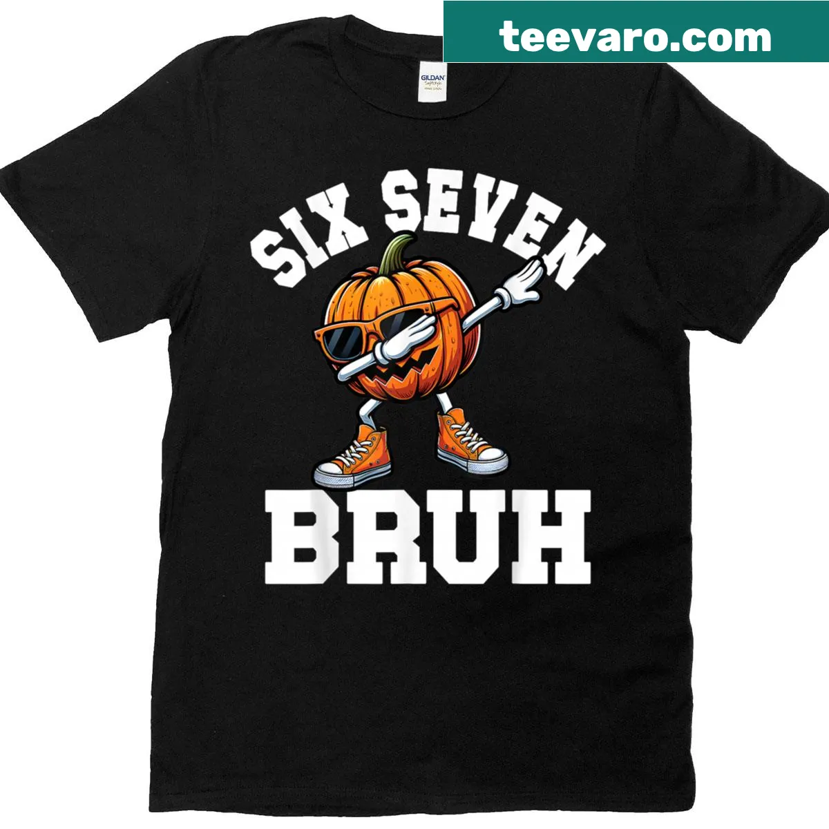 Funny Halloween t-shirt with pumpkin graphic and meme text for kids — on a men's t-shirt