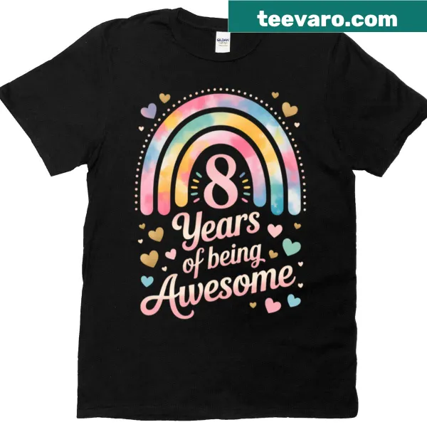 Rainbow tie dye T-shirt for 8th birthday girl with cute text