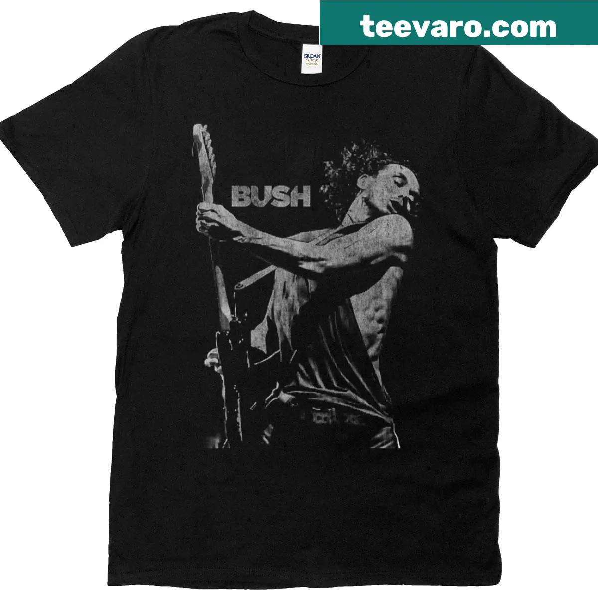 Vintage-style T-shirt showcasing 90s band logos — on a men's t-shirt