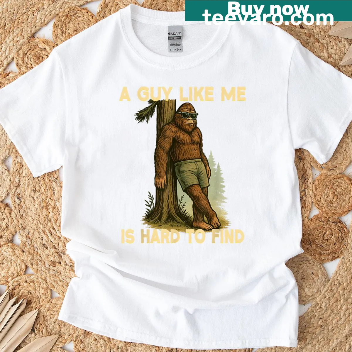 Funny shirt with Bigfoot design and witty saying — on a men's t-shirt