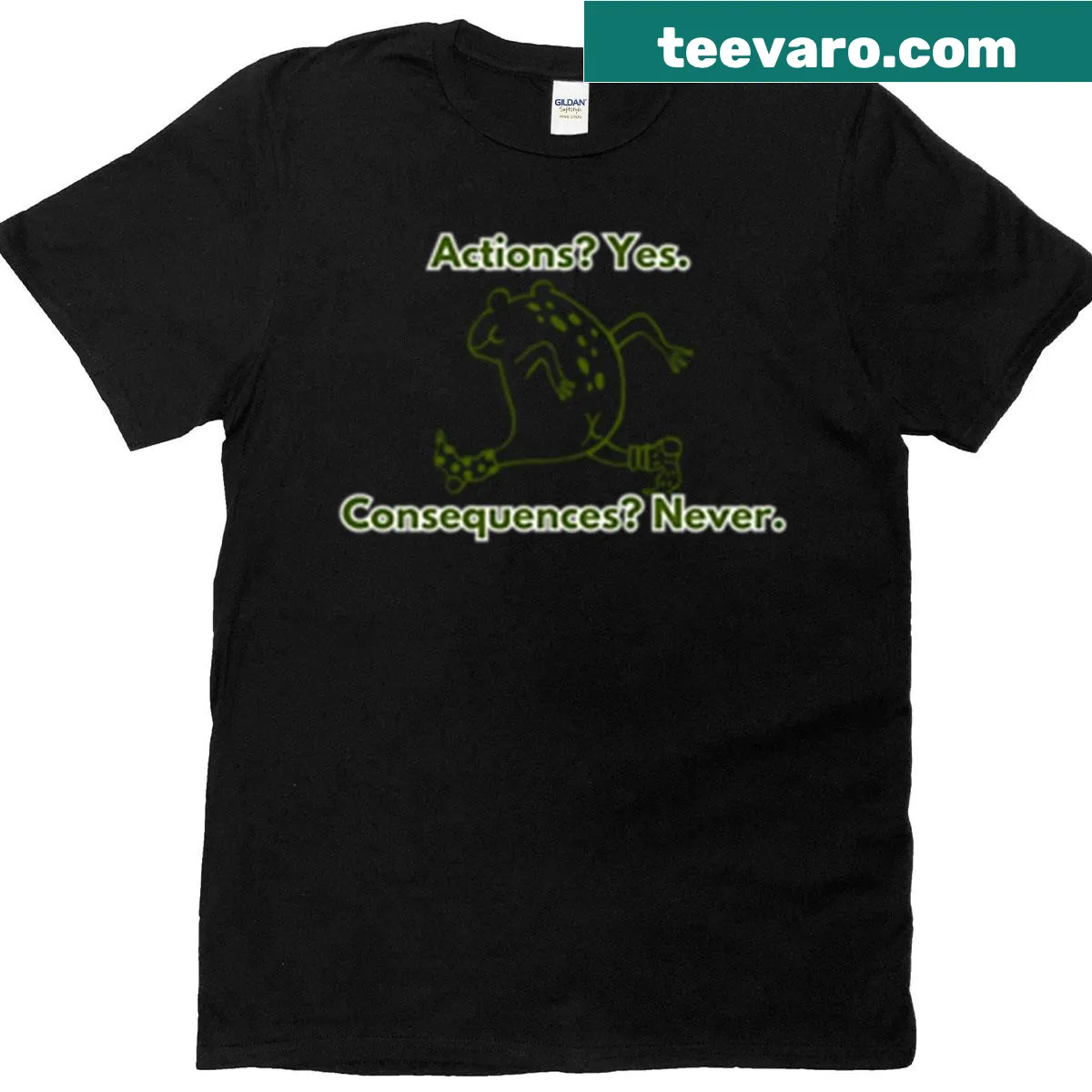 Edgy typography frog t-shirt with humorous saying — on a men's t-shirt