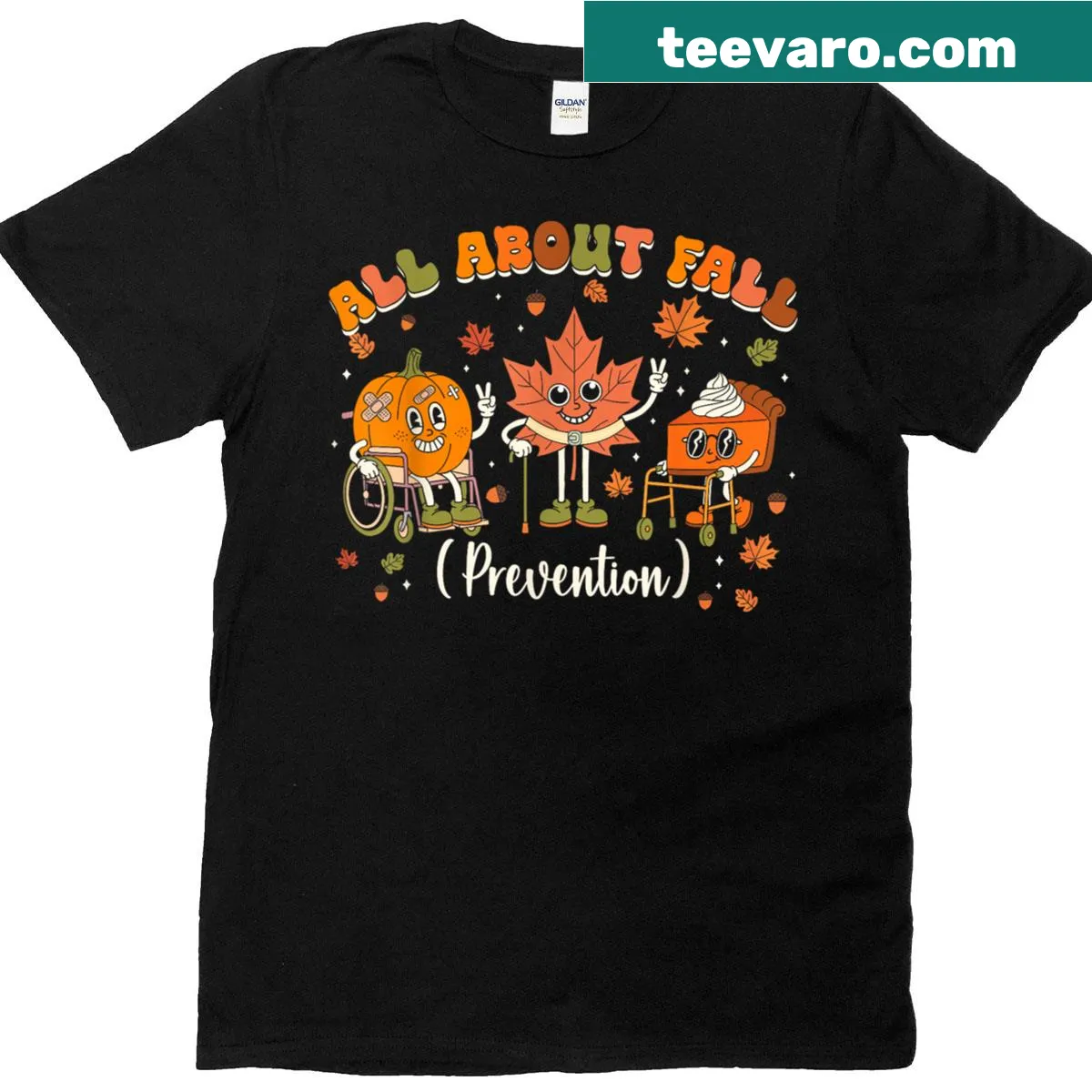 T-shirt with a message about fall prevention in nursing and therapy. — on a men's t-shirt