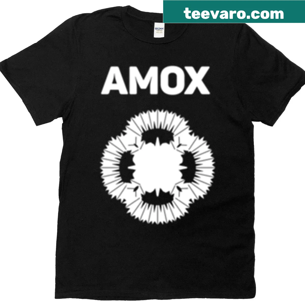 Minimalist Amox Ruffle logo T-shirt design — on a men's t-shirt