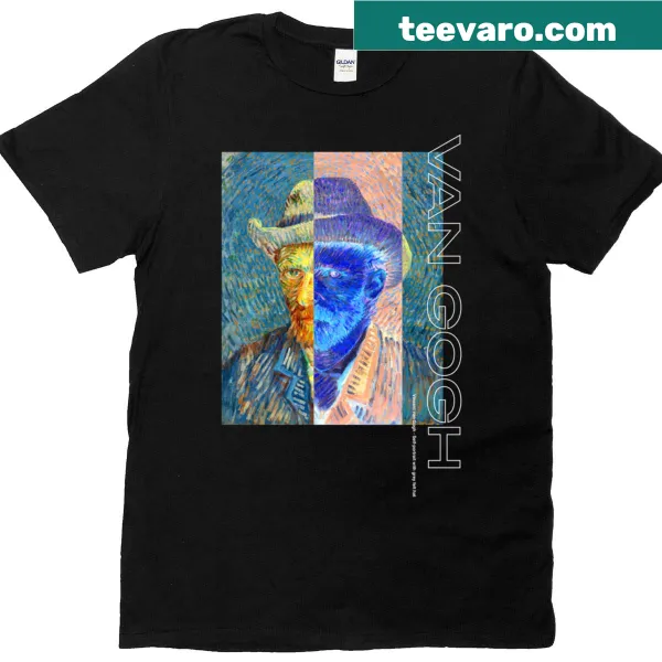 T-shirt featuring whimsical illustration of a grey felt hat inspired by Van Gogh