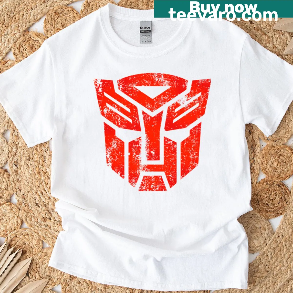 Distressed Autobots logo T-shirt — on a men's t-shirt