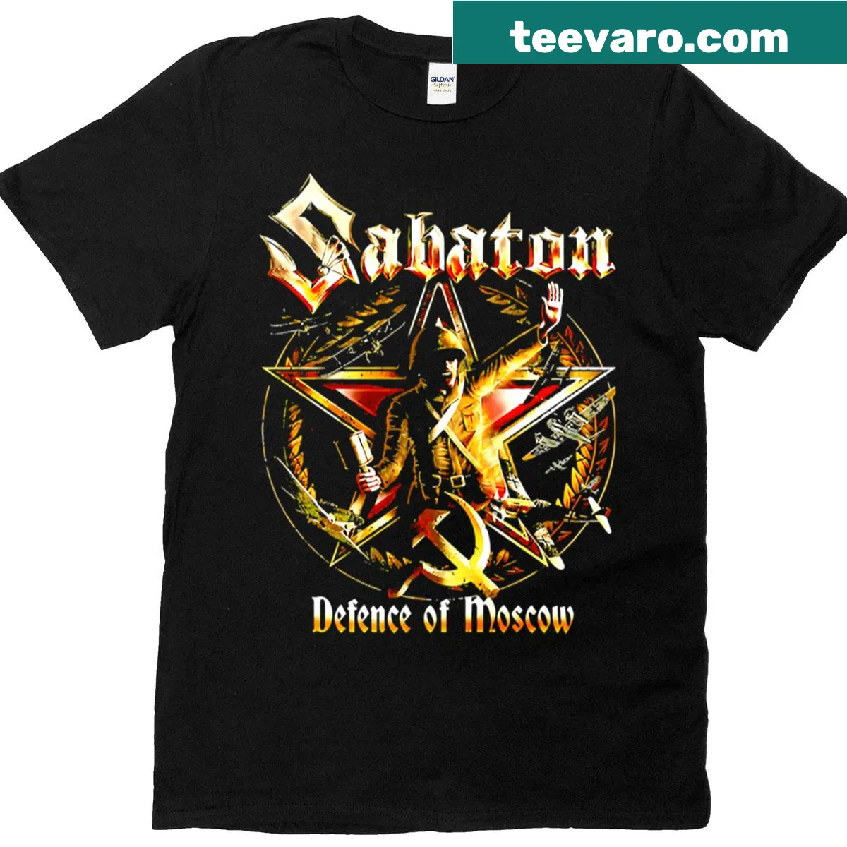 Vintage band logo graphic t-shirt for metal music fans — on a men's t-shirt