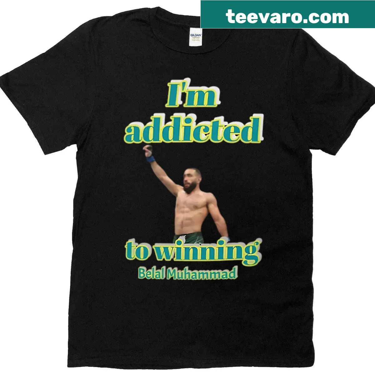MMA fighter fan tee shirt featuring Belal Muhammad — on a men's t-shirt