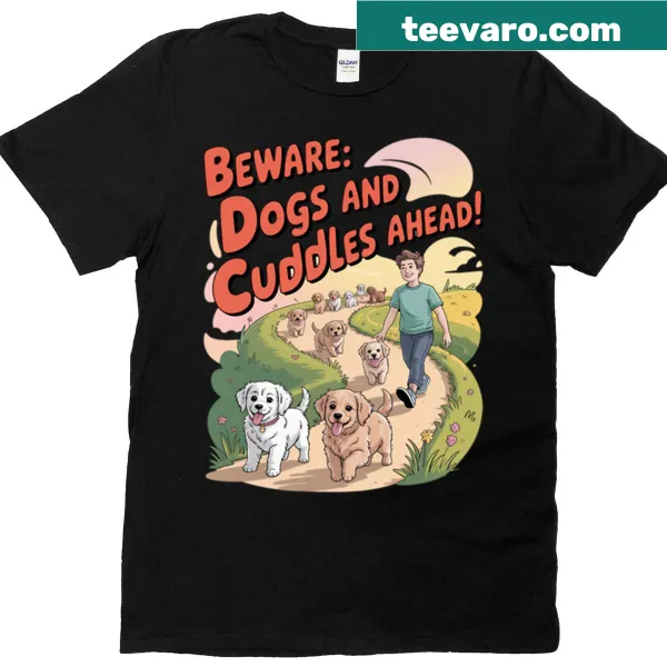 Illustrated t-shirt with dogs and cuddles theme