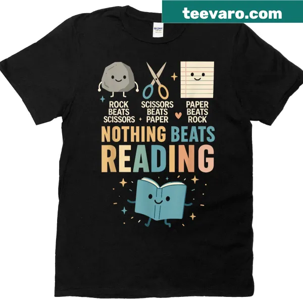 Witty Booktrovert T-shirt with reading and Rock Paper Scissors design