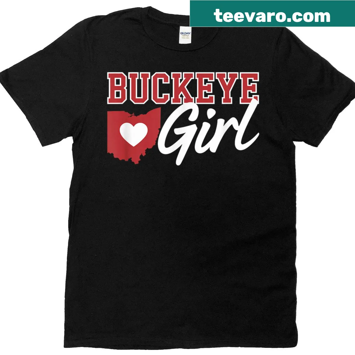 Ohio-themed t-shirt with Buckeye graphics and heart design — on a men's t-shirt