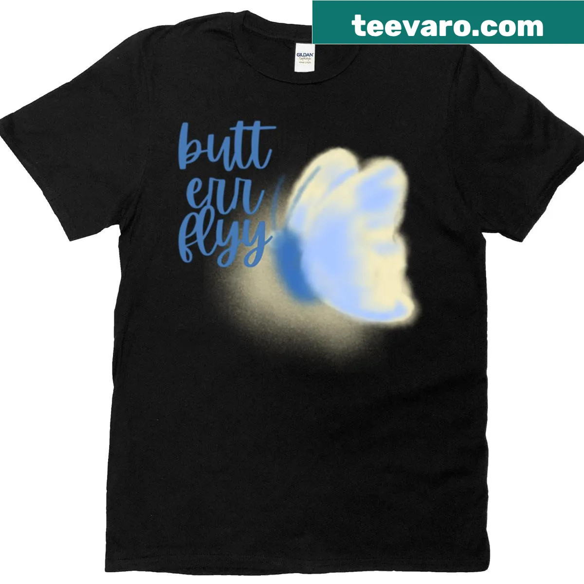 T-shirt featuring a graceful butterfly graphic — on a men's t-shirt