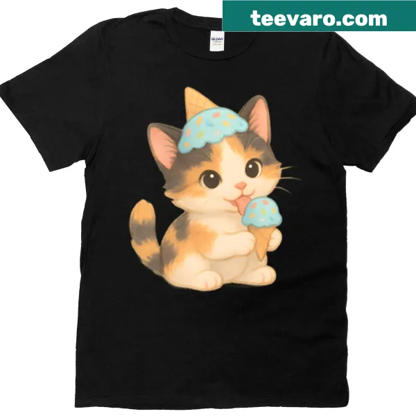 Cute calico cat graphic wearing an ice cream hat