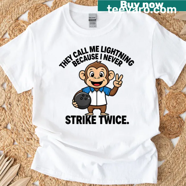 Humorous bowling t-shirt with strike-themed typography