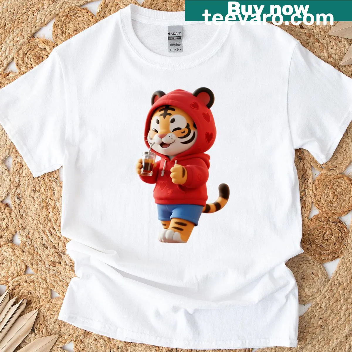 Oversized T-shirt with a cartoon tiger logo design — on a men's t-shirt