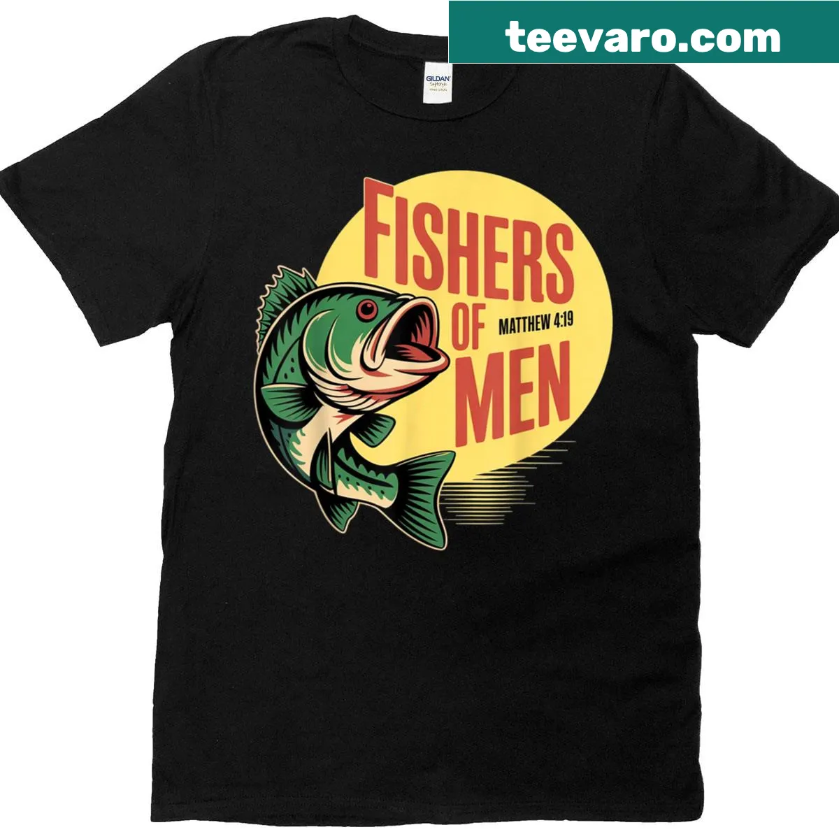 Matthew 4:19 verse printed on a T-shirt — on a men's t-shirt